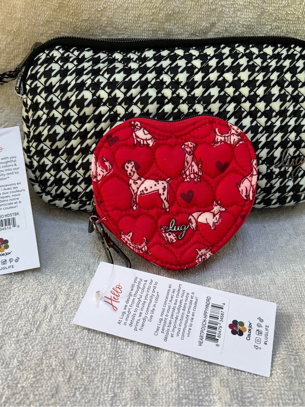lug Coupe XL in Houndstooth & Heart Pouch in Happy Hounds